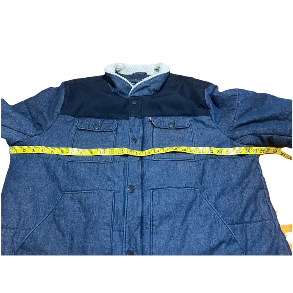 Levi’s Ultra Loft Sherpa Collar Quilted Jacket Men’s 2XL Denim Look Zip Front In - Picture 7 of 14